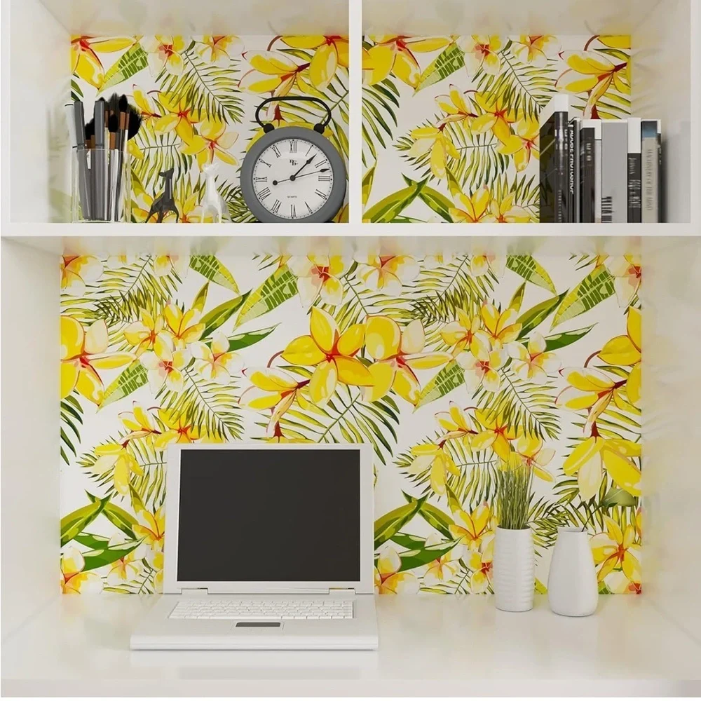 24"x354" Yellow Floral Wallpaper Leaf Peel Stick Contact Removable Self Adhesive - Picture 8 of 8